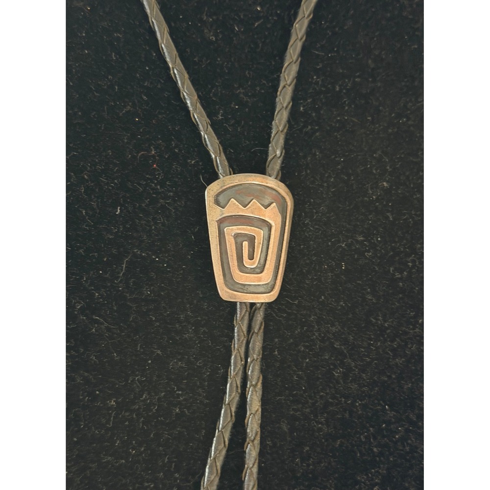 Vintage Hopi Bolo Tie Sterling Silver & Braided Leather Cord Native American